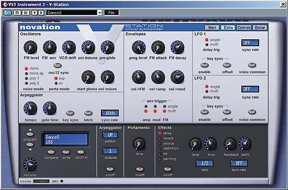 Novation V Station Analog Software Synth (Macintosh and Windows), Extras Screen