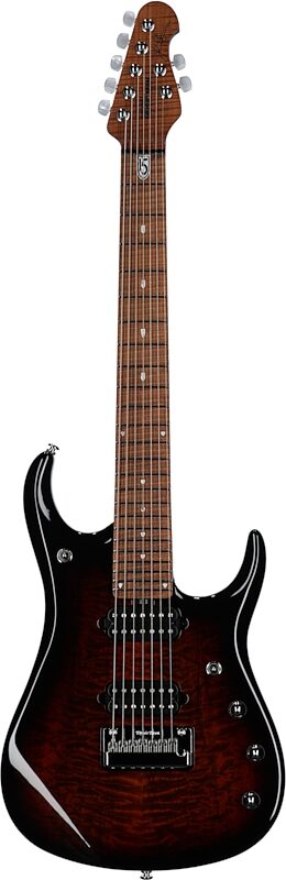 Ernie Ball Music Man John Petrucci JP15 7 Electric Guitar (with Case), Tiger Eye Quilt, Serial Number F97488, Full Straight Front