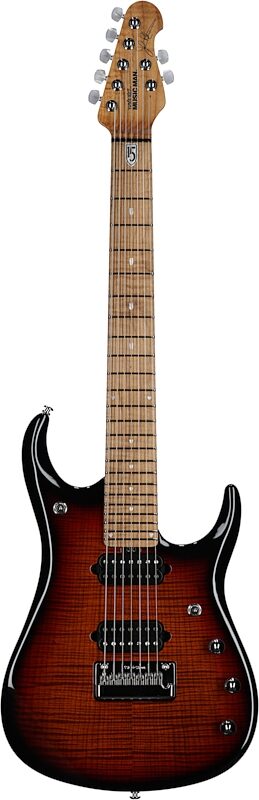 Ernie Ball Music Man John Petrucci JP15 7 Electric Guitar (with Case), Tiger Eye Flame, Serial Number K00774, Full Straight Front