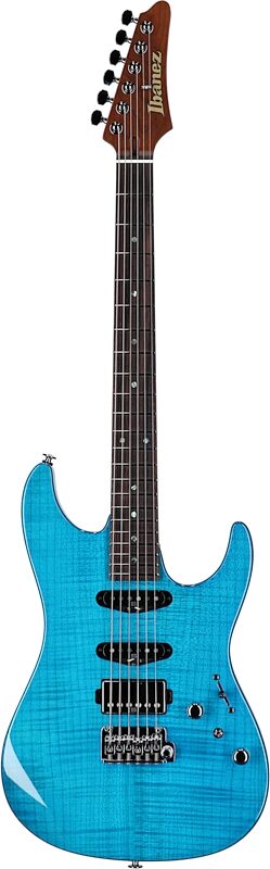 Ibanez MMN-1 Martin Miller Electric Guitar (with Case), Transparent Aqua Blue, Serial Number 210001F2325129, Full Straight Front