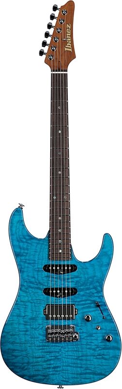 Ibanez MMN-1 Martin Miller Electric Guitar (with Case), Transparent Aqua Blue, Serial Number 210001F2409573, Full Straight Front