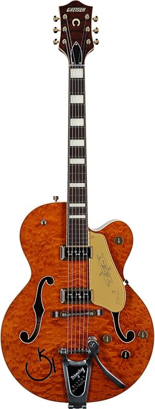 Gretsch G6120TGQM-56 Limited Edition Quilt Classic Hollow Body Electric Guitar (with Case), Roundup Orange Stain Lacquer, Serial Number JT24041009, Full Straight Front