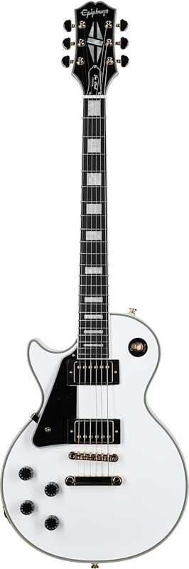 Epiphone Les Paul Custom Electric Guitar, Left-Handed, Alpine White, with Gold Hardware, Full Straight Front
