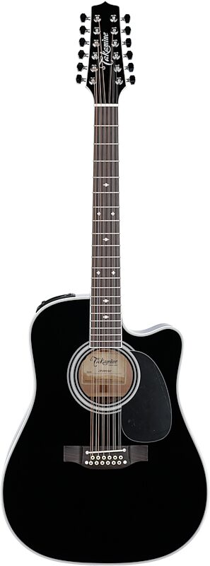Takamine EF381SC 12-String Dreadnought Cutaway Acoustic-Electric Guitar (with Case), Gloss Black, Blemished, Full Straight Front