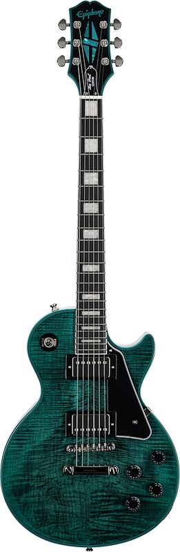 Epiphone Exclusive Inspired by Gibson Les Paul Custom Widow Electric Guitar (with Gig Bag), Peacock Green, Full Straight Front