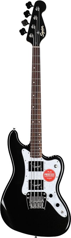 Squier Paranormal Rascal HH Bass Guitar, Metallic Black, Full Straight Front