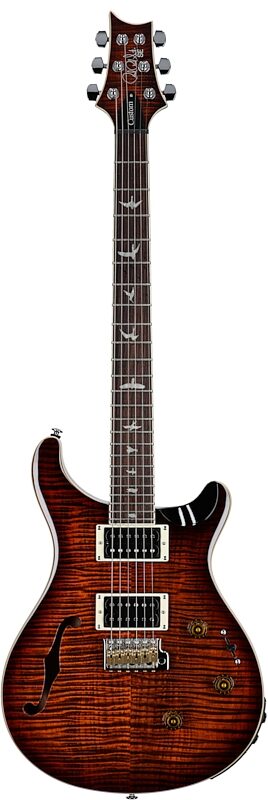 PRS Paul Reed Smith SE Custom 24 Semi-Hollow Piezo Electric Guitar (with Gig Bag), Orange Tiger, Full Straight Front