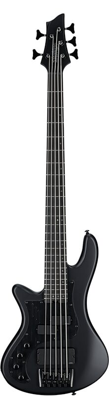 Schecter Stiletto Stealth-5 Pro Electric Bass, Left-Handed, Satin Black, Full Straight Front