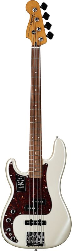 Fender Player Plus Precision Electric Bass, Left-Handed (with Pau Ferro Fingerboard and Gig Bag), Olympic White, Full Straight Front