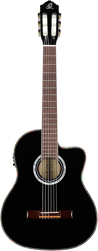 Ortega RCE141 Classical Acoustic-Electric Guitar (with Gig Bag), Black, Full Straight Front