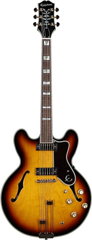 Epiphone Sheraton Semi-Hollowbody Electric Guitar (with Gig Bag), Vintage Sunburst, with Gold Hardware, Full Straight Front