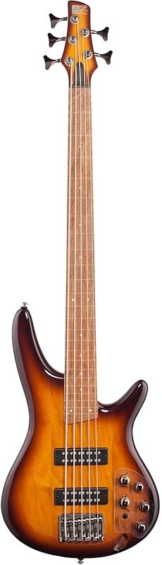 Ibanez SR375EF Fretless Electric Bass, 5-String, Brown Burst, Full Straight Front