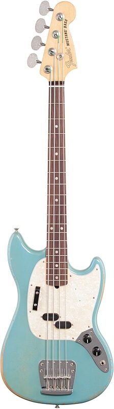 Fender JMJ Road Worn Mustang Electric Bass (with Gig Bag), Daphne Blue, Full Straight Front