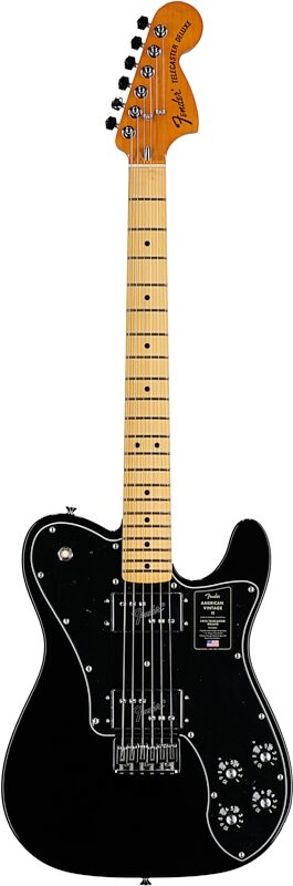 Fender American Vintage II 1975 Telecaster Deluxe Electric Guitar, Maple Fingerboard (with Case), Black, Full Straight Front