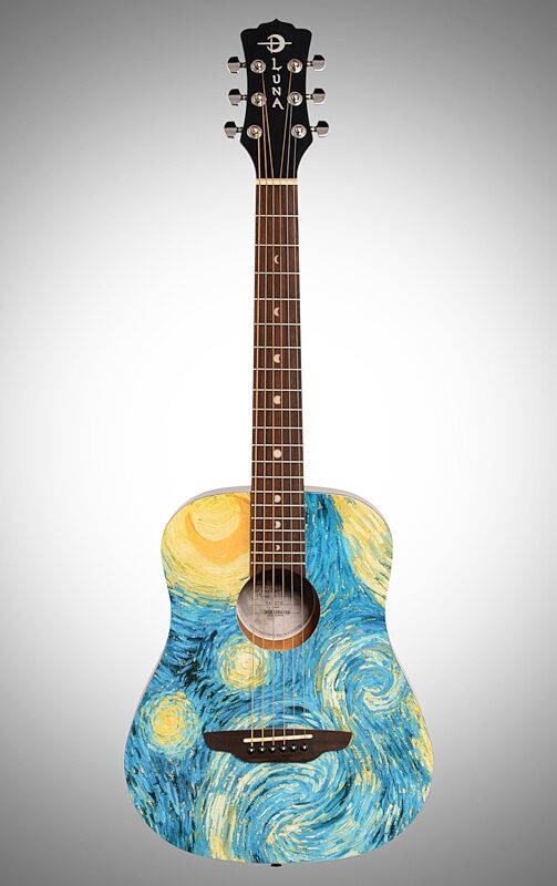 Luna Safari Starry Night Travel Acoustic Guitar (with Gig Bag), New, Full Straight Front