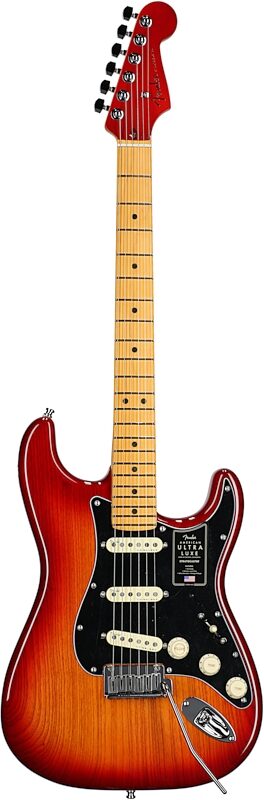 Fender American Ultra Luxe Stratocaster Electric Guitar, Maple Fingerboard (with Case), Plasma Red Burst, Full Straight Front