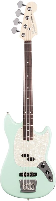 Fender American Performer Mustang Electric Bass Guitar, Rosewood Fingerboard (with Gig Bag), Satin Surf Green, Full Straight Front