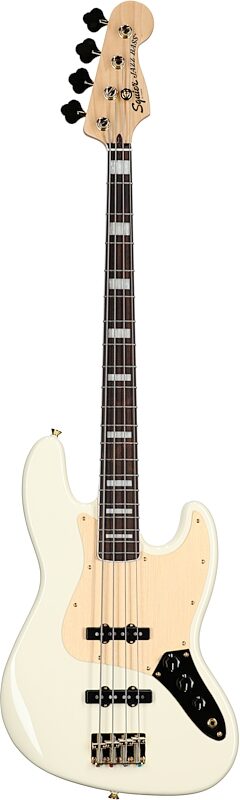 Squier 40th Anniversary Jazz Gold Edition Electric Bass, with Laurel Fingerboard, Olympic White, Full Straight Front