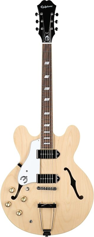 Epiphone Casino Archtop Hollowbody Left-Handed Electric Guitar (with Gig Bag), Natural, Full Straight Front