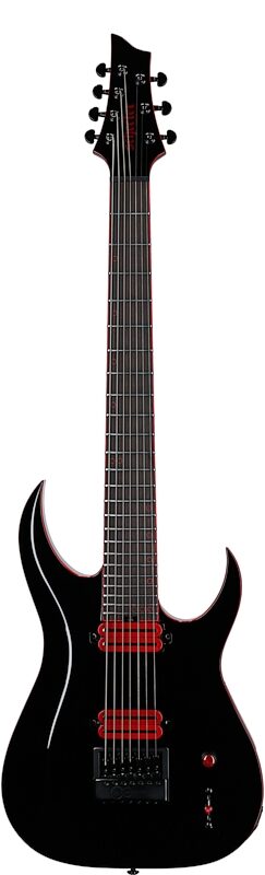 Schecter Sunset 7 ET Red Dawn Baritone Electric Guitar, 7-String, Gloss Black, Full Straight Front