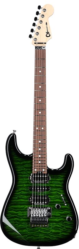 Charvel MJ San Dimas Style 1 HSH FR PF QM Electric Guitar, Transparent Green Burst, Full Straight Front