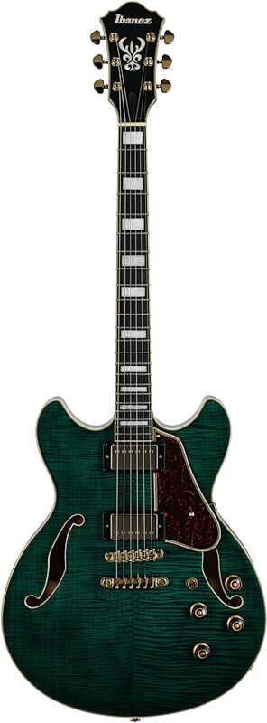 Ibanez Artcore Expressionist AS93FM Semi-Hollowbody Electric Guitar, Transparent Moss, Full Straight Front