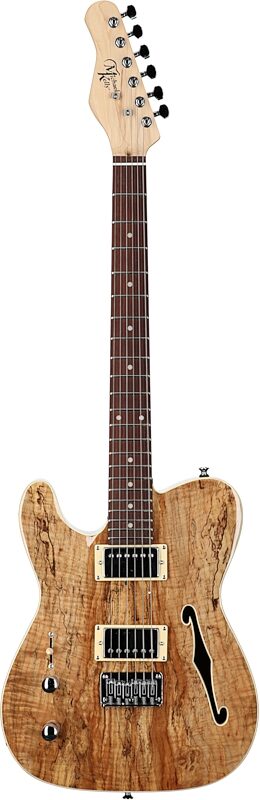 Michael Kelly 58 Thinline Electric Guitar, Left-Handed, Natural, Spalted Maple Top, Full Straight Front