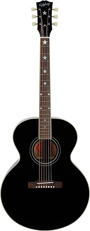 Epiphone J-180 LS Acoustic-Electric Guitar (with Case), Ebony, Full Straight Front