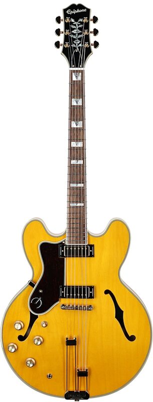 Epiphone Sheraton Semi-Hollow Body Electric Guitar, Left-Handed (with Gig Bag), Natural, Full Straight Front