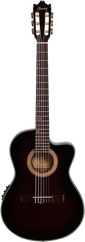 Ibanez GA35TCE Thinline Classical Acoustic-Electric Guitar, Dark Violin Sunburst, Full Straight Front