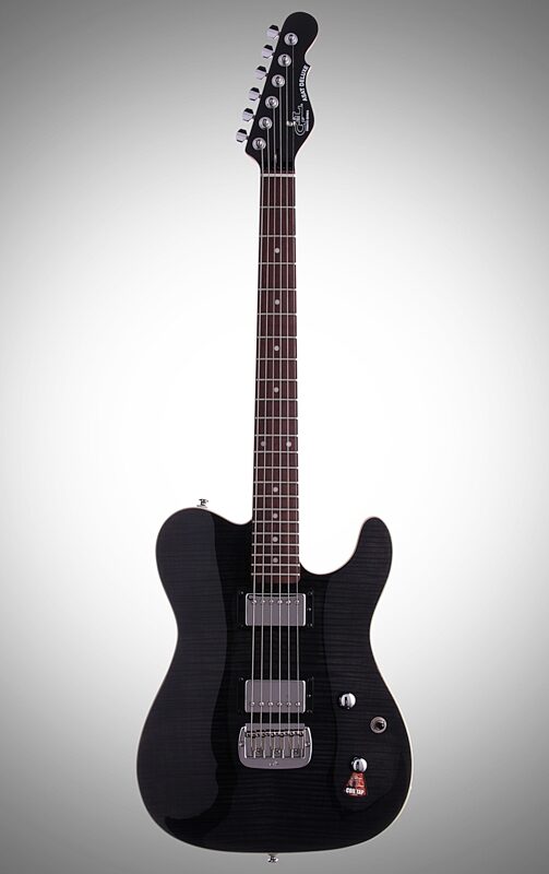 G&L Tribute ASAT Deluxe Carved Top Electric Guitar, Rosewood Fretboard, Transparent Black, Full Straight Front