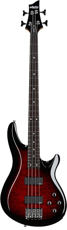 Schecter C-4 Plus Bass Guitar, See Through Cherry Burst, Full Straight Front