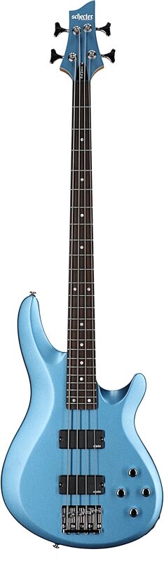 Schecter C-4 Deluxe Bass Guitar, Satin Metallic Light Blue, Full Straight Front