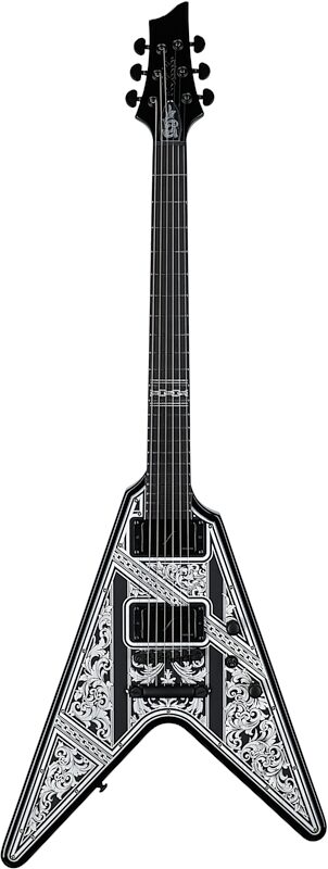 Schecter V-1 Przym Palladium Electric Guitar, Gloss Black, Full Straight Front