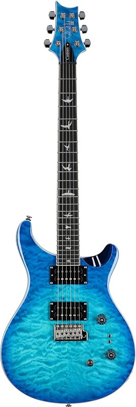 PRS Paul Reed Smith SE Custom 24-08 Quilt Electric Guitar (with Gig Bag), Lake Blue, Full Straight Front