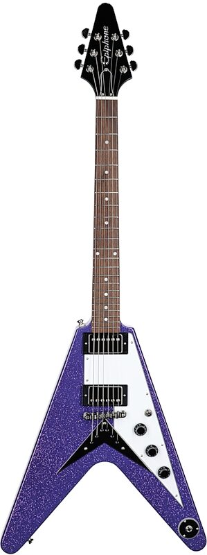 Epiphone Exclusive Flying V Electric Guitar, Purple Sparkle, Full Straight Front