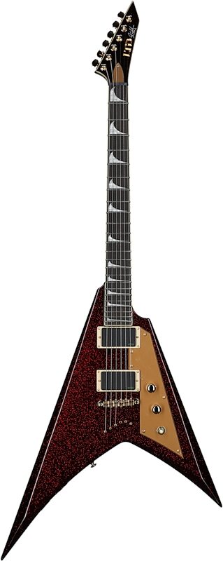 ESP LTD Kirk Hammett KH-V Electric Guitar (with Case), Red Sparkle, Full Straight Front