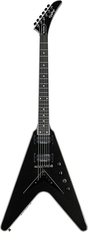 Epiphone Dave Mustaine Flying V Custom Electric Guitar (with Case), Black Metal, Full Straight Front