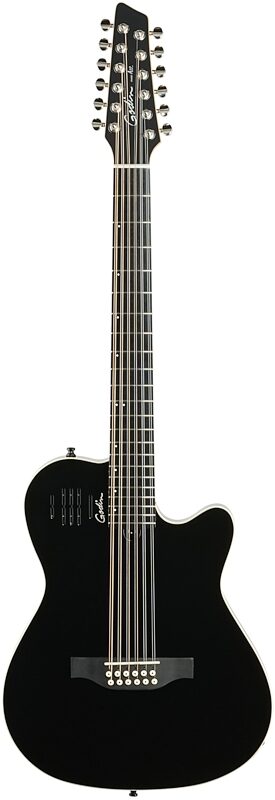 Godin A12 Acoustic-Electric Guitar, 12-String (with Gig Bag), Black, Full Straight Front