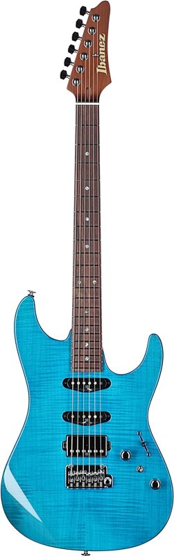 Ibanez MMN-1 Martin Miller Electric Guitar (with Case), Transparent Aqua Blue, Full Straight Front