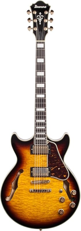 Ibanez Artcore Expressionist AM93QM Semi-Hollowbody Electric Guitar, Antique Yellow Sunburst, Full Straight Front