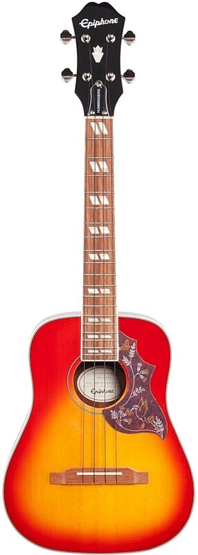 Epiphone Hummingbird Tenor Acoustic-Electric Ukulele (with Gig Bag), Faded Cherry Sunburst, Full Straight Front