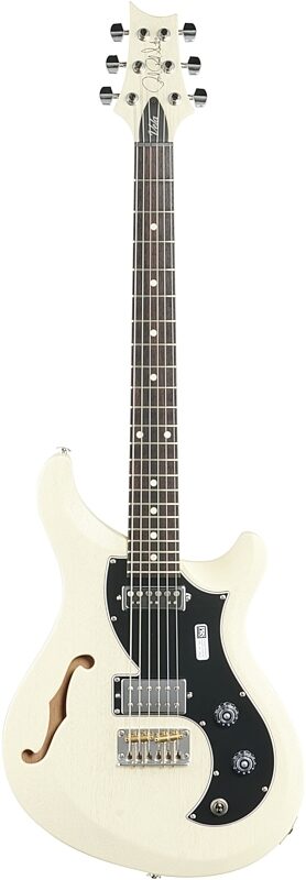 PRS Paul Reed Smith S2 Vela Semi-Hollow Satin Electric Guitar (with Gig Bag), Antique White, Full Straight Front