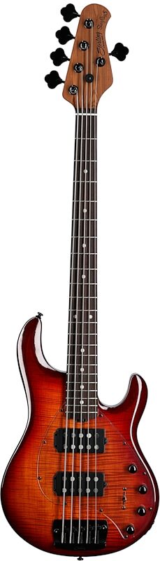 Sterling by Music Man Ray35HH Spalted Maple Electric Bass (with Gig Bag), Blood Orange Burst, Full Straight Front