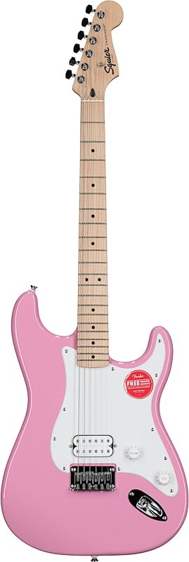 Squier Sonic Stratocaster Hard Tail Maple Neck Electric Guitar, Flash Pink, Full Straight Front