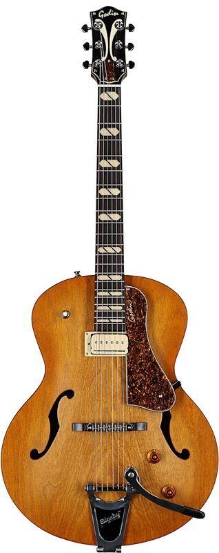 Godin 5th Avenue Jumbo P-Rail Archtop Electric Guitar, Harvest Gold, Full Straight Front