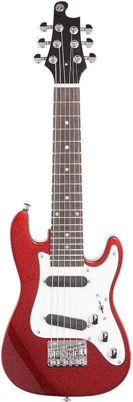 Vorson S-Style Guitarlele Travel Electric Guitar (with Gig Bag), Metallic Red, Full Straight Front