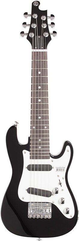 Vorson S-Style Guitarlele Travel Electric Guitar (with Gig Bag), Black, Full Straight Front