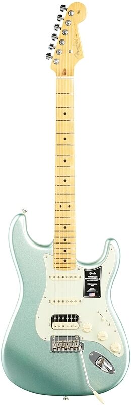 Fender American Pro II HSS Stratocaster Electric Guitar, Maple Fingerboard (with Case), Mystic Surf Green, Full Straight Front