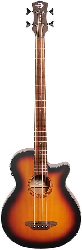 Luna Tribal 34-Inch Scale Acoustic-Electric Bass, Tobacco Sunburst, Full Straight Front